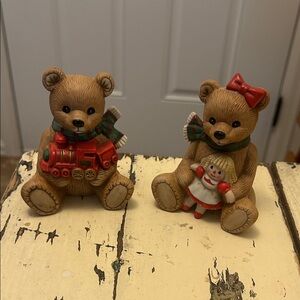 Homco Home Interiors Christmas Holiday Bear Figurines  with Train and Doll